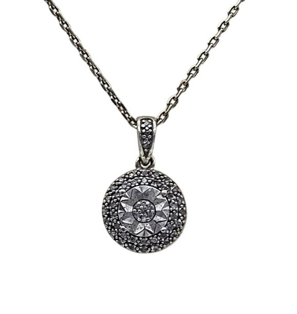 unknown Jewelry - Sterling Silver Round Diamond Pave Pendant Necklace